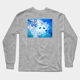 Blue butterflies and cherry blossoms Long Sleeve T-Shirt